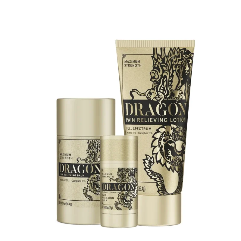 Dragon Pain Relieving Gold Bundle Full Spectrum – Lotion, Roll Up & Travel Size